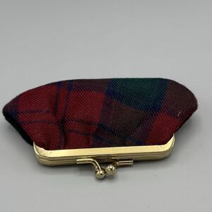 Vintage Wool Tartan Plaid Coin Pouch Purse Double Kiss Lock Clasp Unbranded 6" L